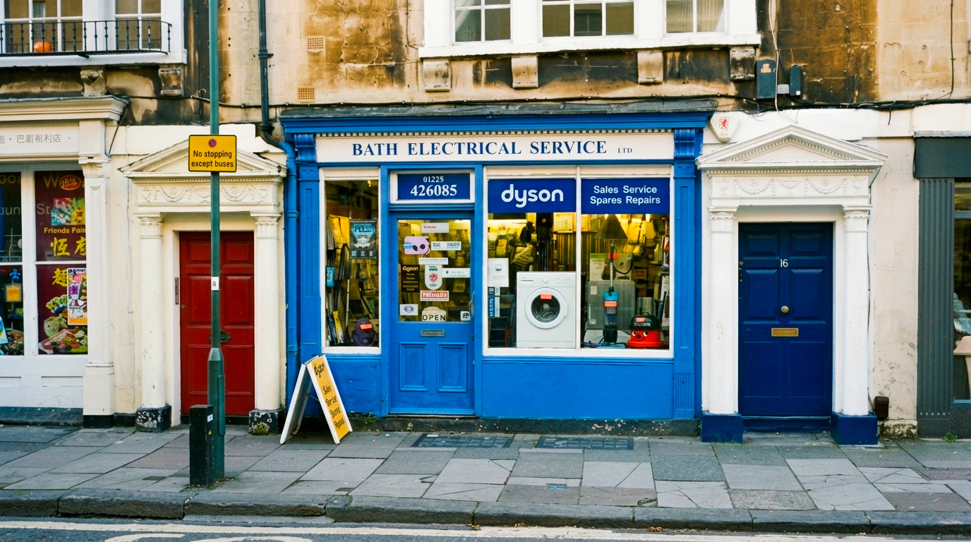 Current Bath Electrical Service shop front at 16 St. James's Parade, Bath