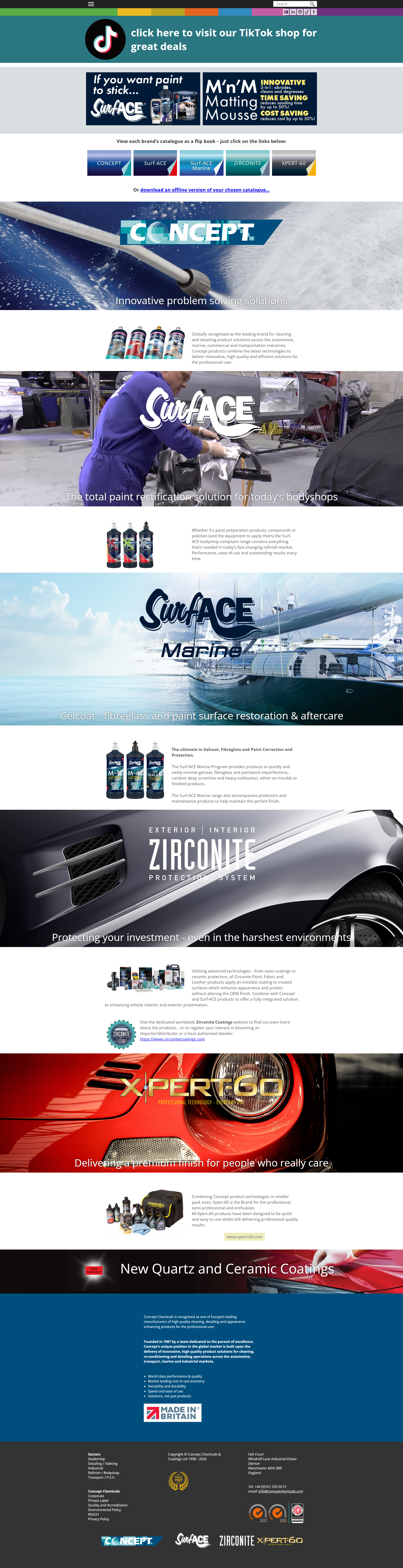 Concept Chemicals existing homepage before the redesign concept