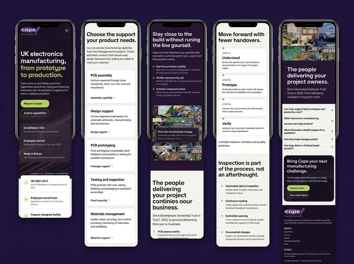 The rebuilt Cope Technology homepage on mobile
