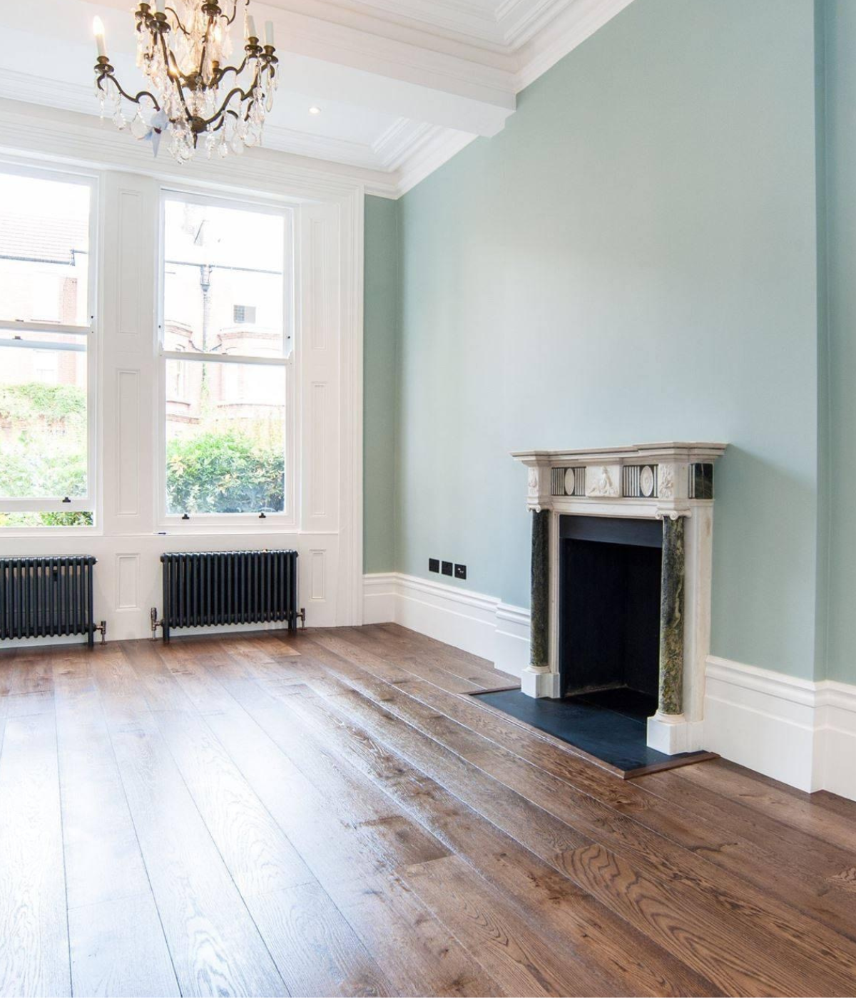 Oak plank floor in a London living room